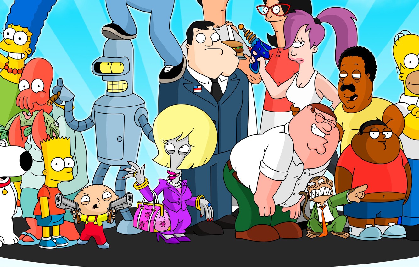 Photo Wallpaper Futurama, Cartoon, Crossover, Family - Simpsons Family Guy Futurama , HD Wallpaper & Backgrounds