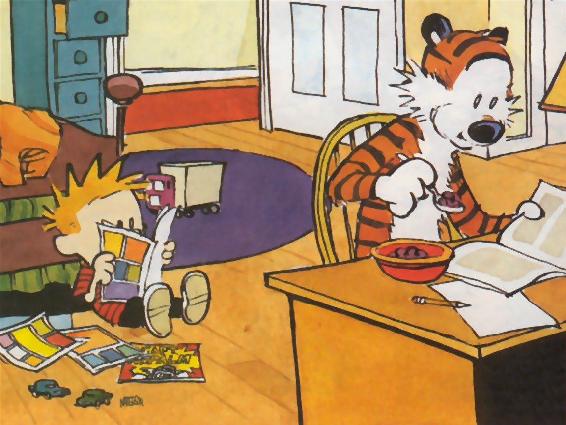 Best Calvin And Hobbes Wallpaper Id - Calvin And Hobbes Reading Comics , HD Wallpaper & Backgrounds