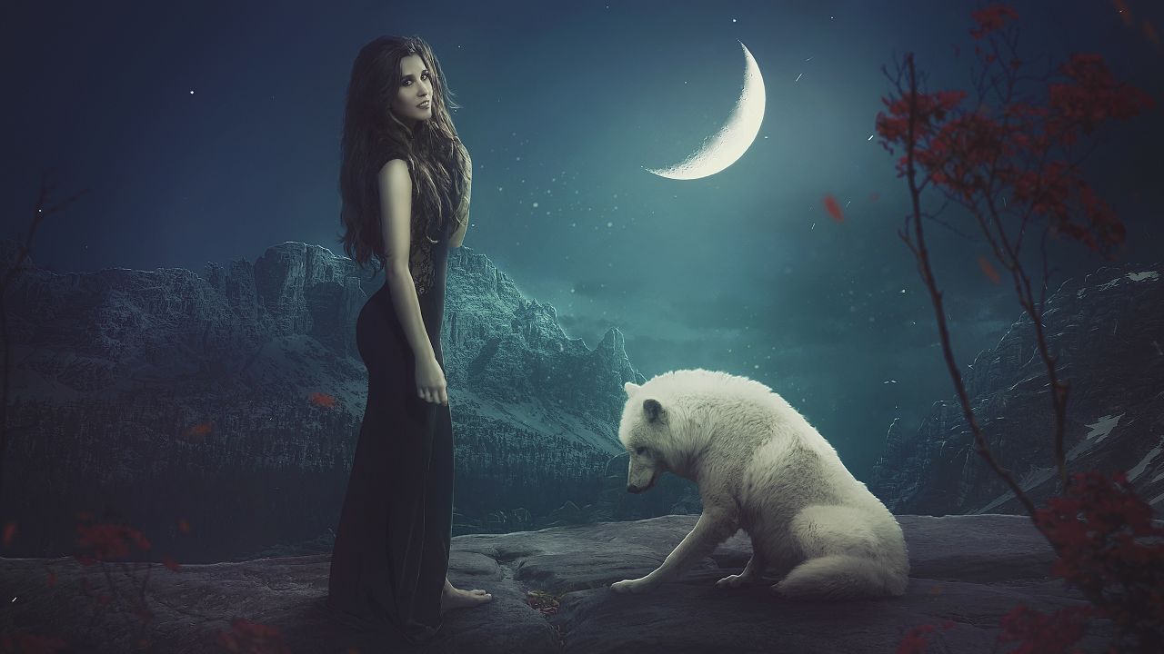 Wolf And Woman , HD Wallpaper & Backgrounds