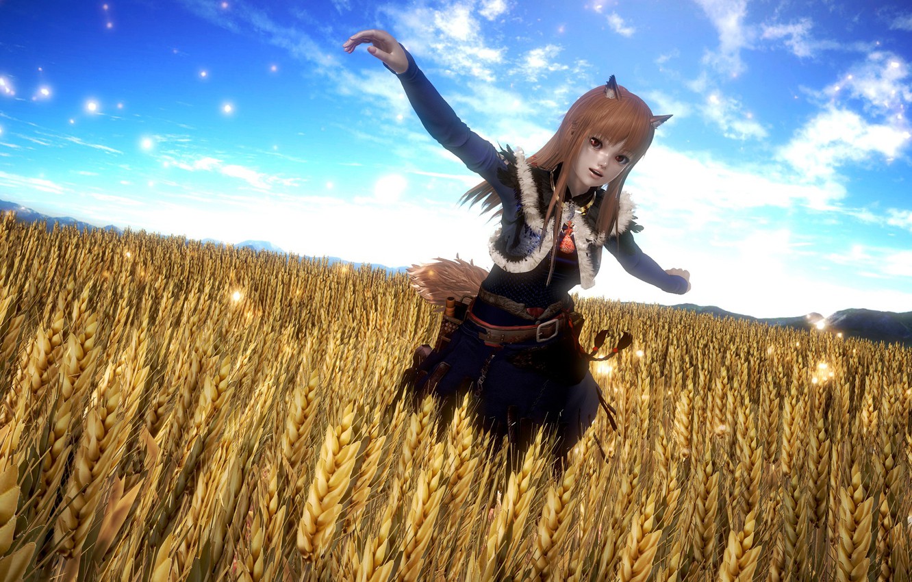 Photo Wallpaper Field, Girl, Red, Ears, Spice And Wolf, , HD Wallpaper & Backgrounds