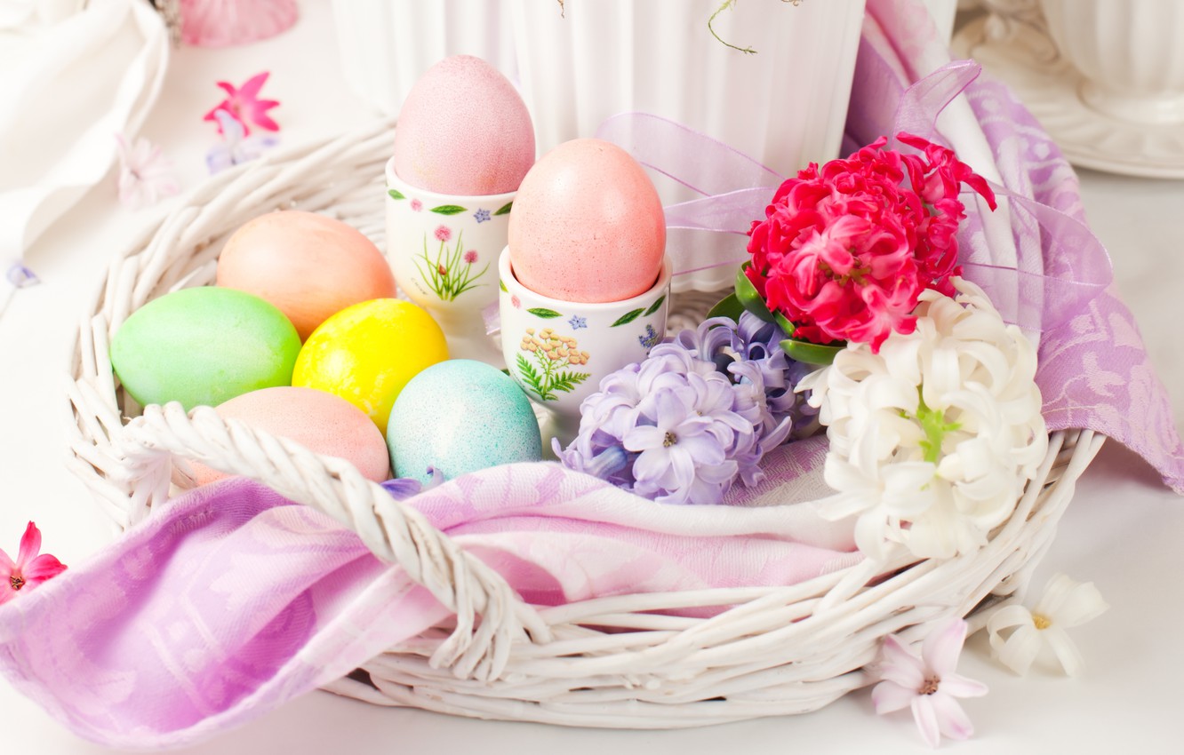 Photo Wallpaper Flowers, Eggs, Easter, Flowers, Spring, - Oeuf Fond D Écran Paques , HD Wallpaper & Backgrounds