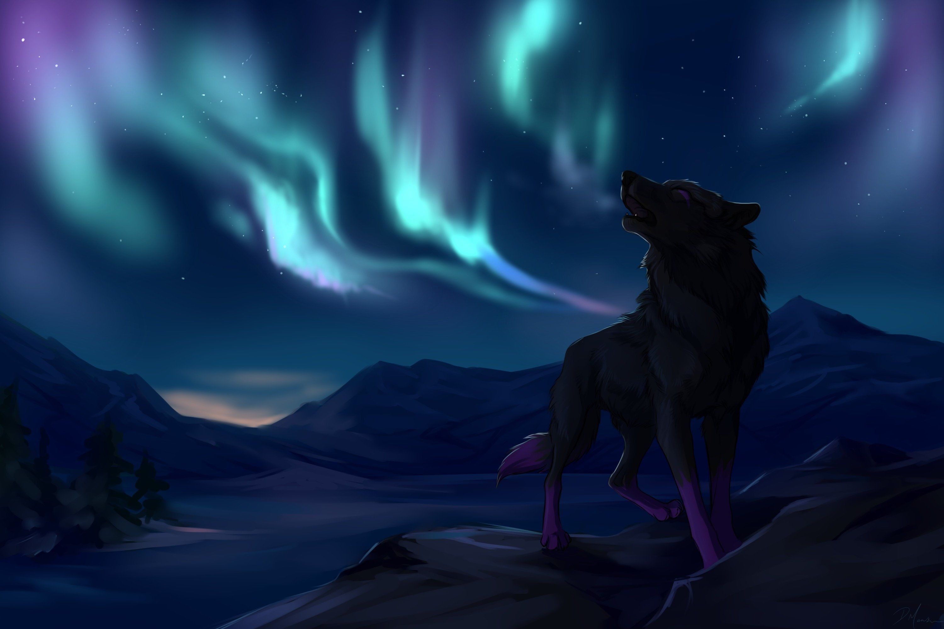 Animated Wolf Wallpapers On Wallpaperplay - Wolf Northern Lights Background , HD Wallpaper & Backgrounds