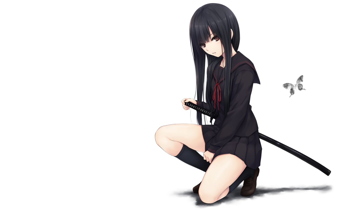 Chica De Pelo Negro Ropa Espada Wallpapers - Anime Girl With Black Hair Katana , HD Wallpaper & Backgrounds