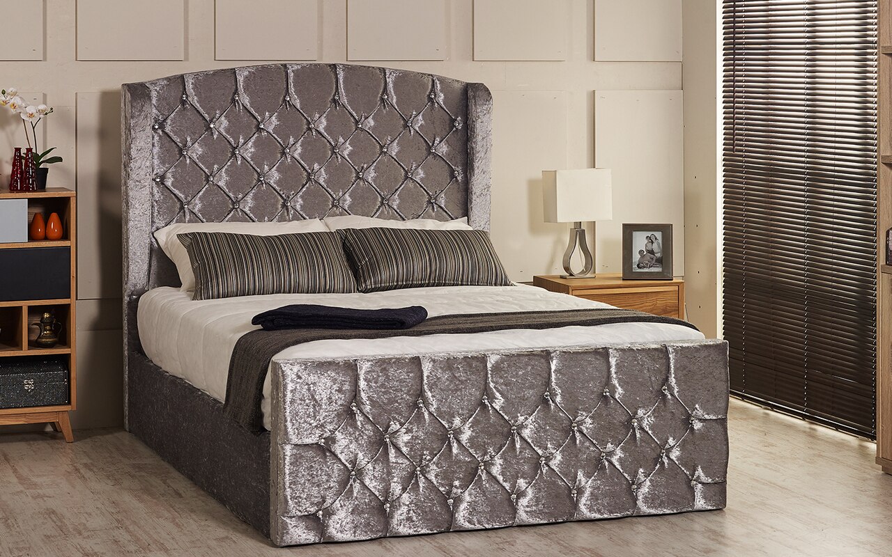 Bursa Ottoman Gas Lift Wing Bed - Mink Crushed Velvet Bed , HD Wallpaper & Backgrounds