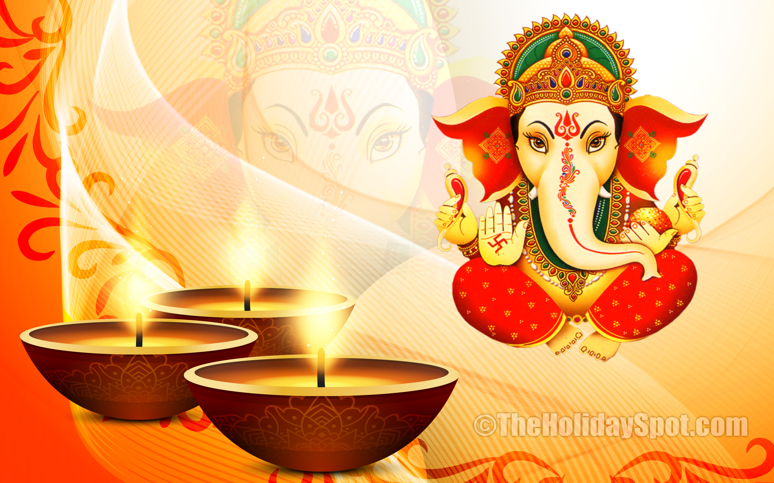 Diwali Wallpaper Themed With Three Diyas And Lord Ganesha - Transparent Background Ganesha Png , HD Wallpaper & Backgrounds