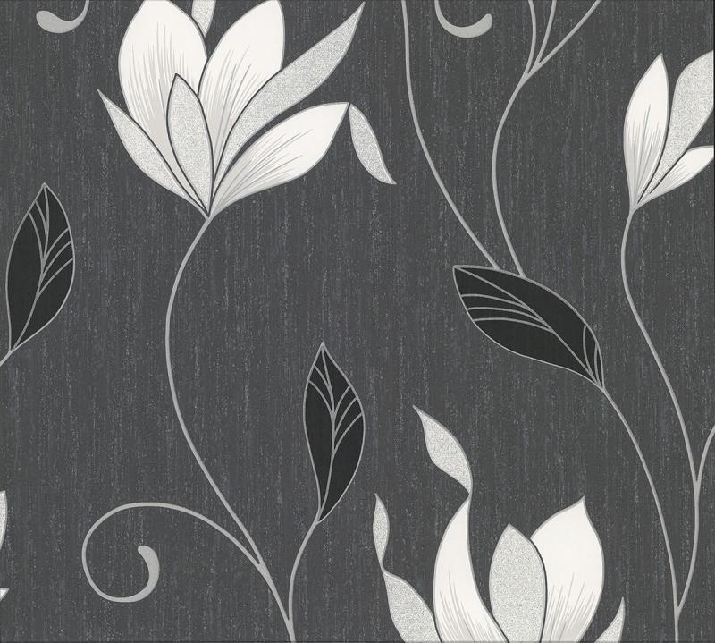 Glitter Anais Charcoal Floral Trails Wwhm0783 Brewster - Wallpaper , HD Wallpaper & Backgrounds