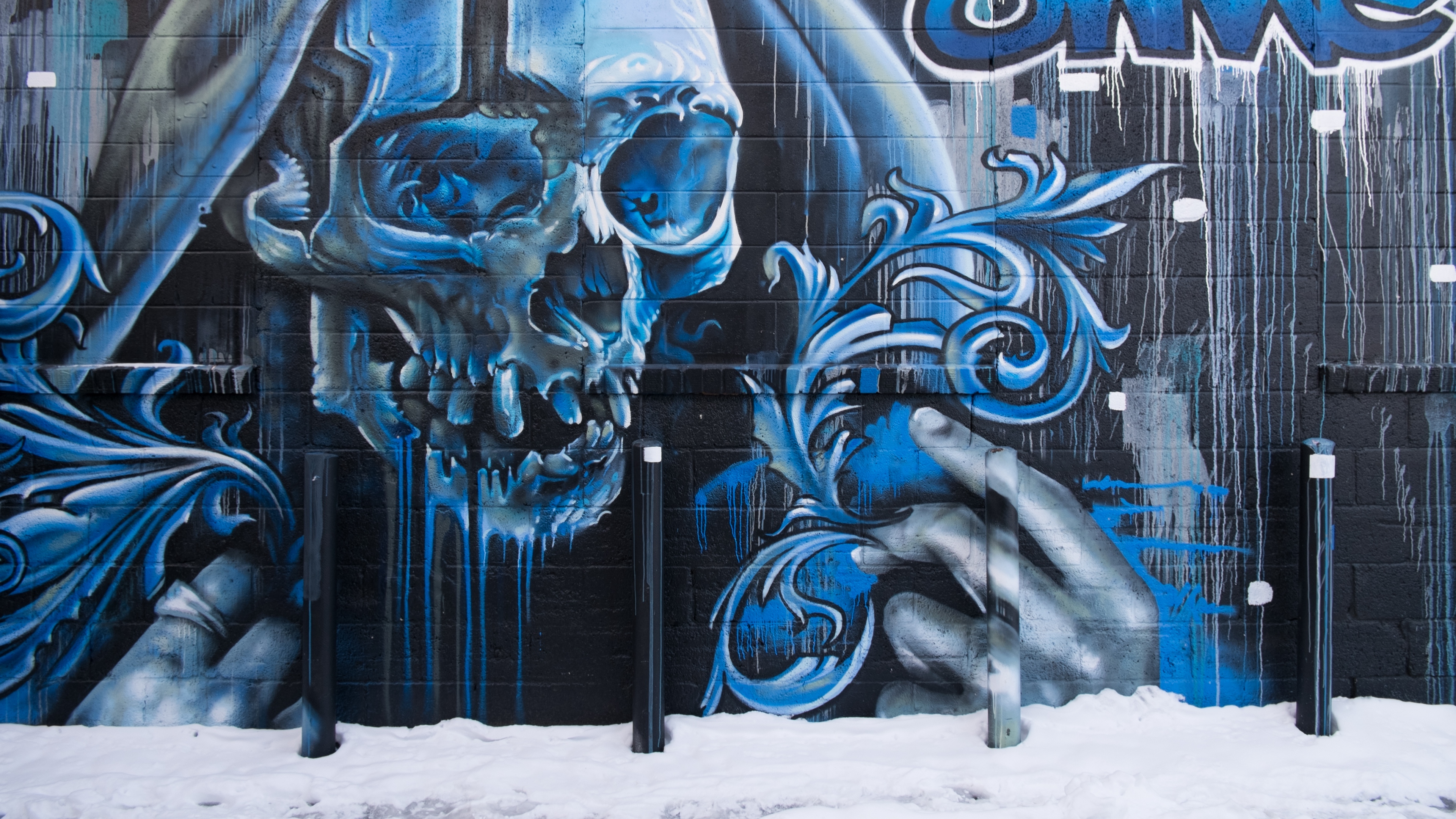 Skull Graffiti Street Art Wall 4k - Street Art Background Graffiti , HD Wallpaper & Backgrounds