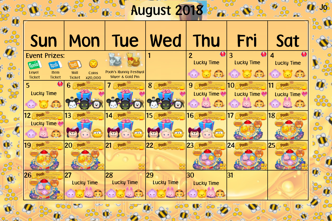 Disney, Tsum, Tsum, August, 2018, Event, Pooh, New, - Tsum Tsum August 2019 Calendar , HD Wallpaper & Backgrounds