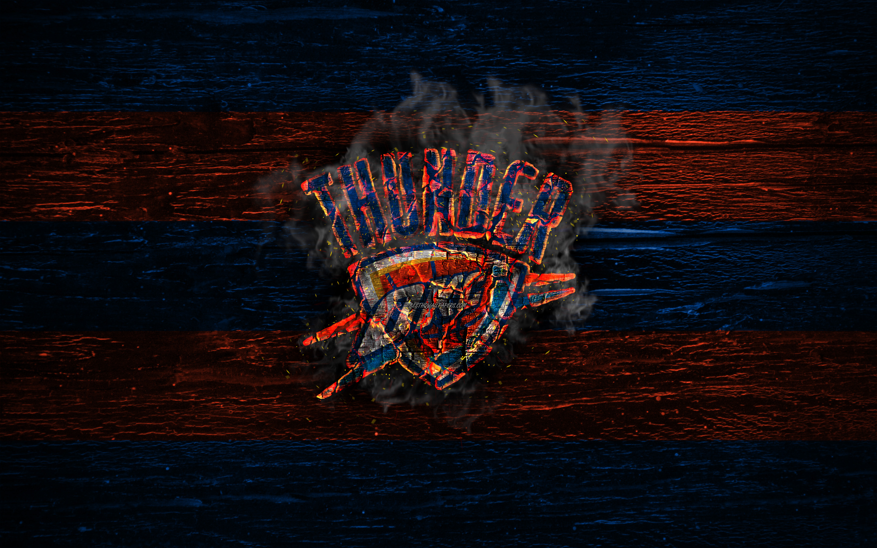 Oklahoma City Thunder, Fire Logo, Nba, Blue And Orange - Visual Arts , HD Wallpaper & Backgrounds