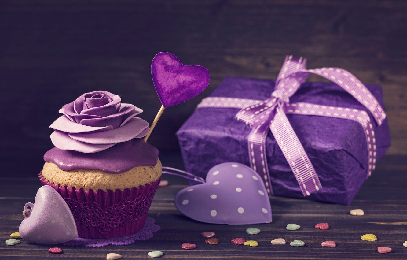 Photo Wallpaper Gift, Rose, Tape, Hearts, Decoration, - Purple Cupcake , HD Wallpaper & Backgrounds