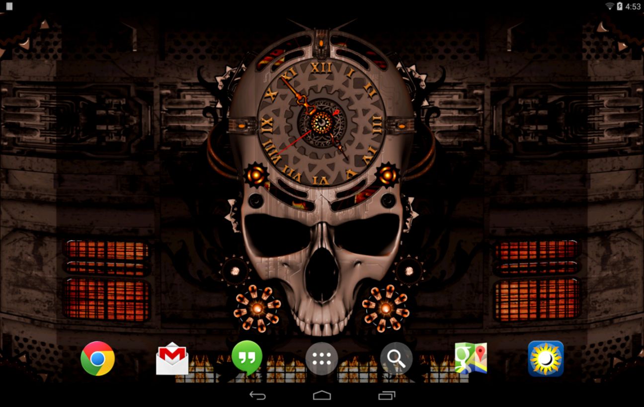 Steampunk Clock Live Wallpaper Android Apps On Google - Neon Skull Wallpaper Clock , HD Wallpaper & Backgrounds