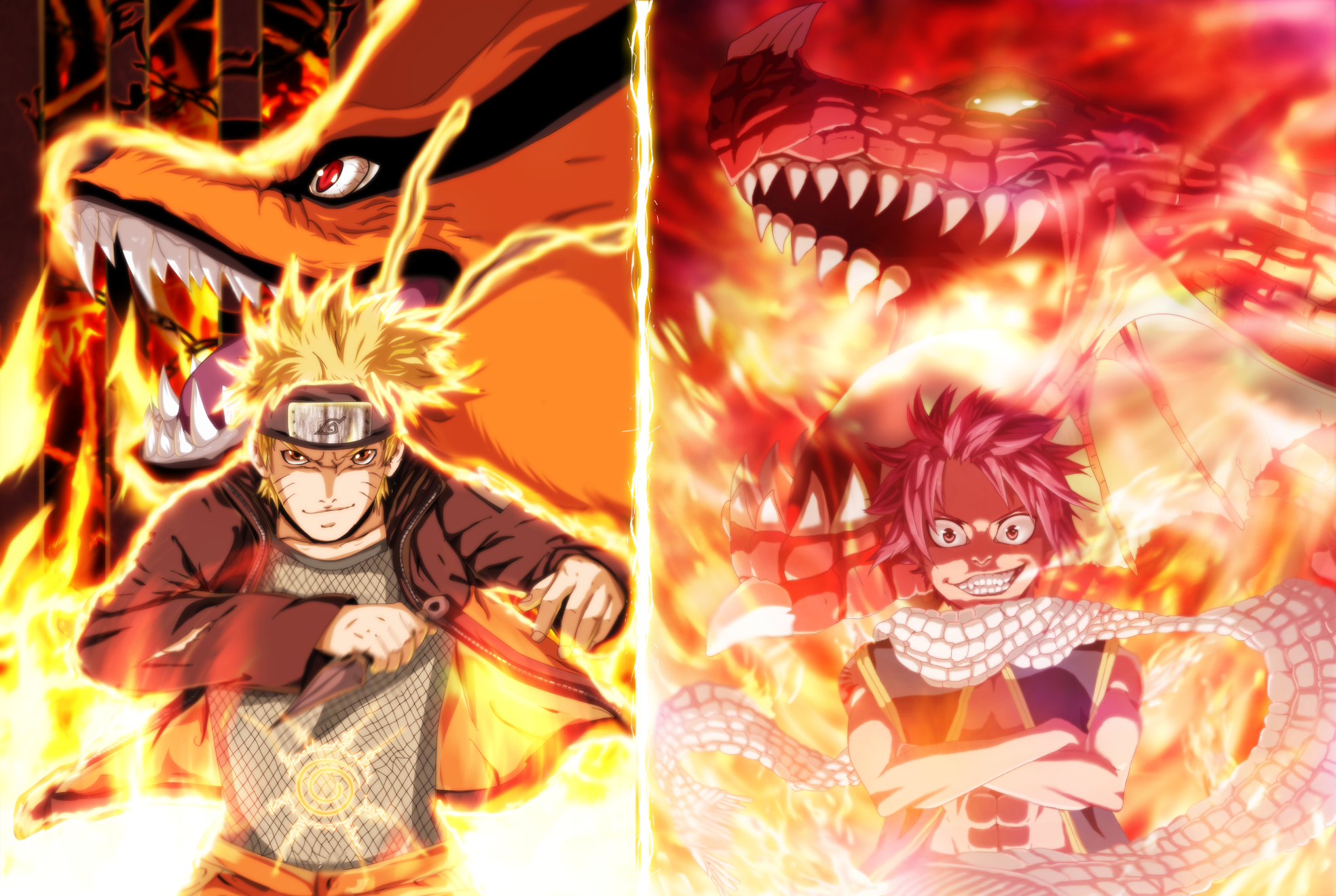 Kurama Desktop Wallpaper - Naruto And Natsu , HD Wallpaper & Backgrounds