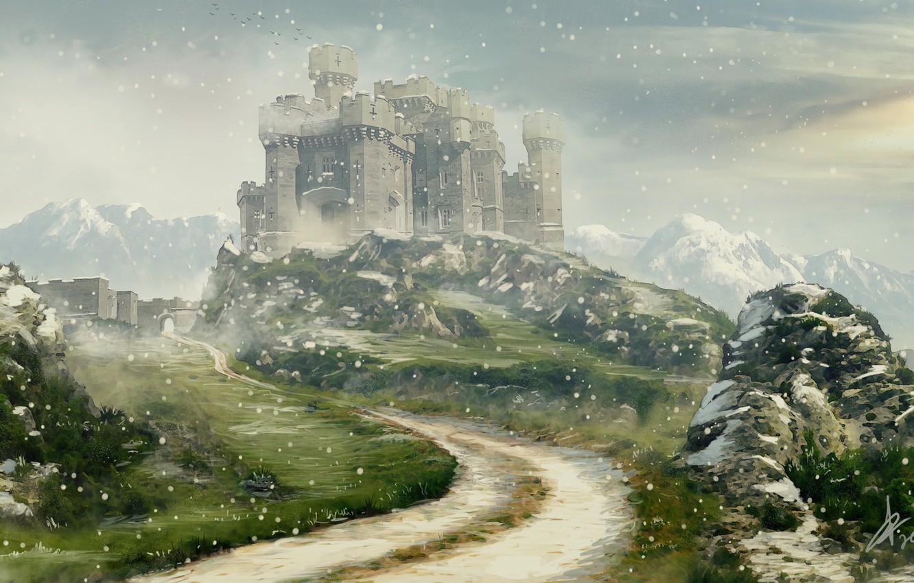 Photo Wallpaper Snow, Mountains, Stones, Castle, Winter - Castle , HD Wallpaper & Backgrounds