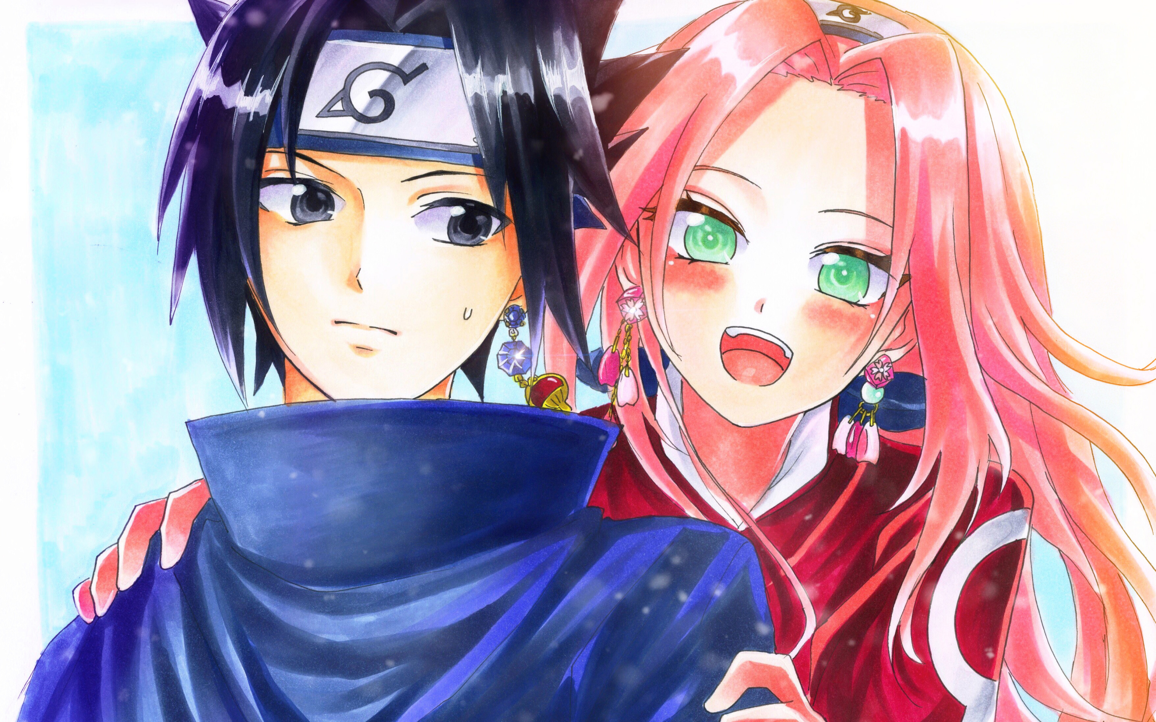 Sasuke Uchiha And Sakura Haruno, 4k, Naruto Characters, - Fondos De Pantalla Pc Sasuke Y Sakura , HD Wallpaper & Backgrounds