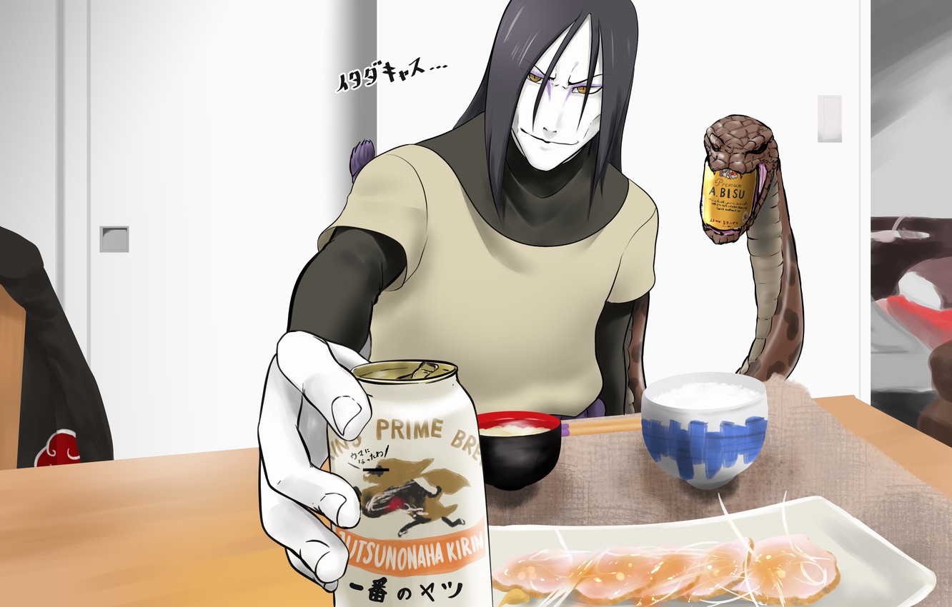 Photo Wallpaper Table, Snakes, Male, Drinks, Naruto, - 自分 を 大蛇 丸 と 信じ て 止ま ない 一般 男性 , HD Wallpaper & Backgrounds