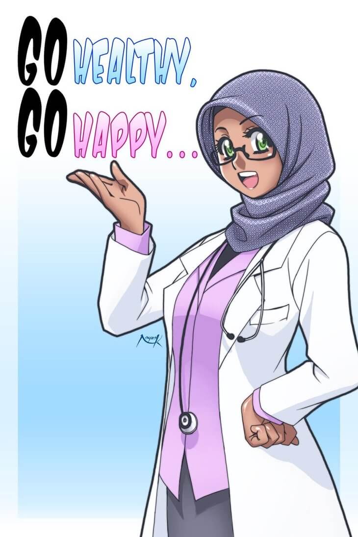 Gambar Kartun Dokter Wanita Muslimah Top Gambar - Go Healthy Go Happy , HD Wallpaper & Backgrounds