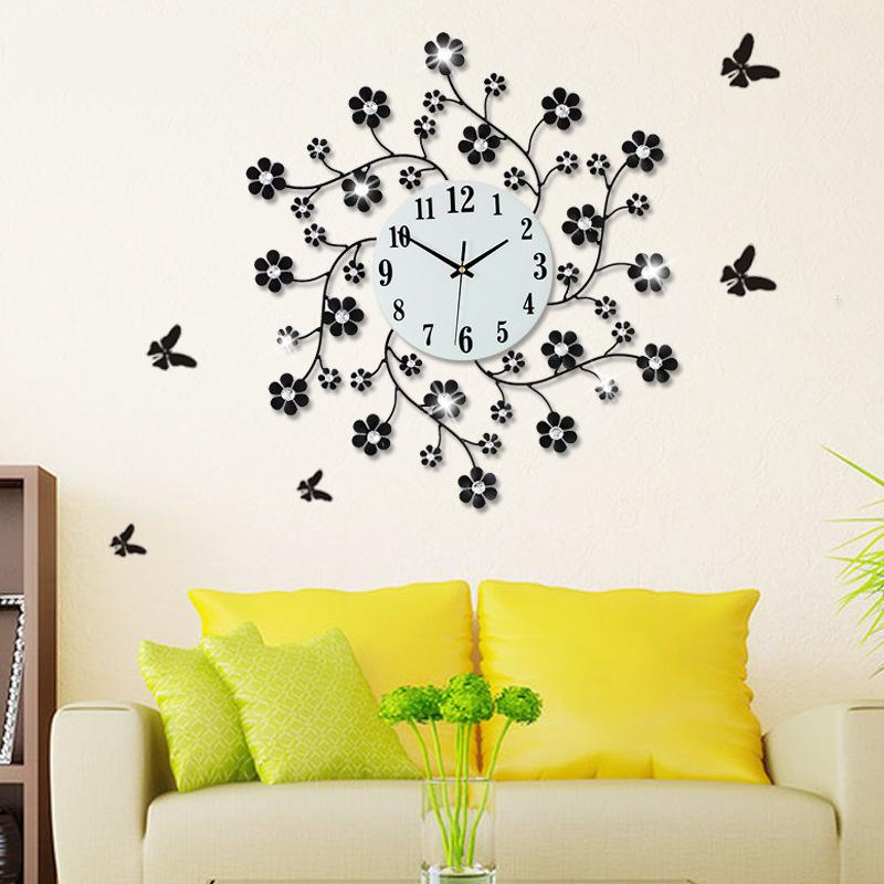 Pastoral Flower Iron Rhinestone Living Room Bedroom - Large Nature Wall Clock , HD Wallpaper & Backgrounds