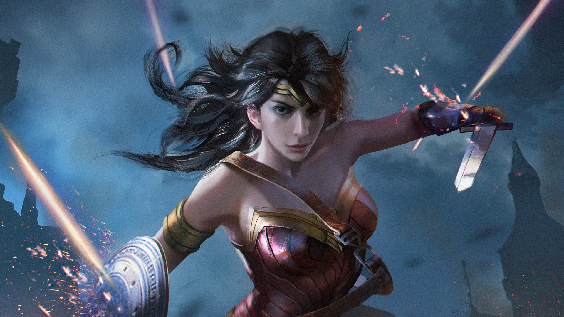 Comics Wonder Woman Black Hair Sword Woman Warrior , HD Wallpaper & Backgrounds