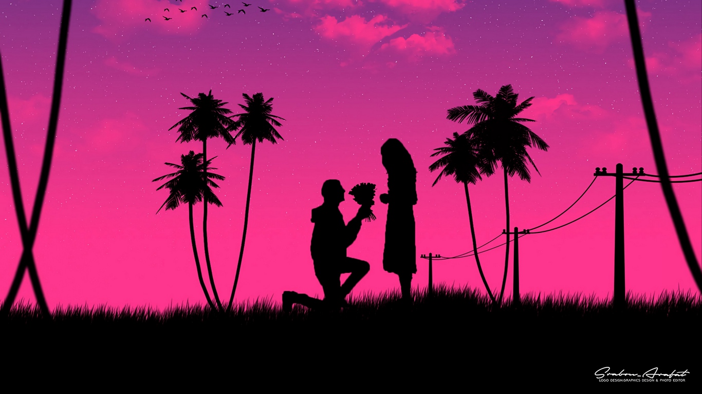 Wallpaper Silhouettes, Love, Couple, Romance, Night, - Love Couple Background Hd , HD Wallpaper & Backgrounds