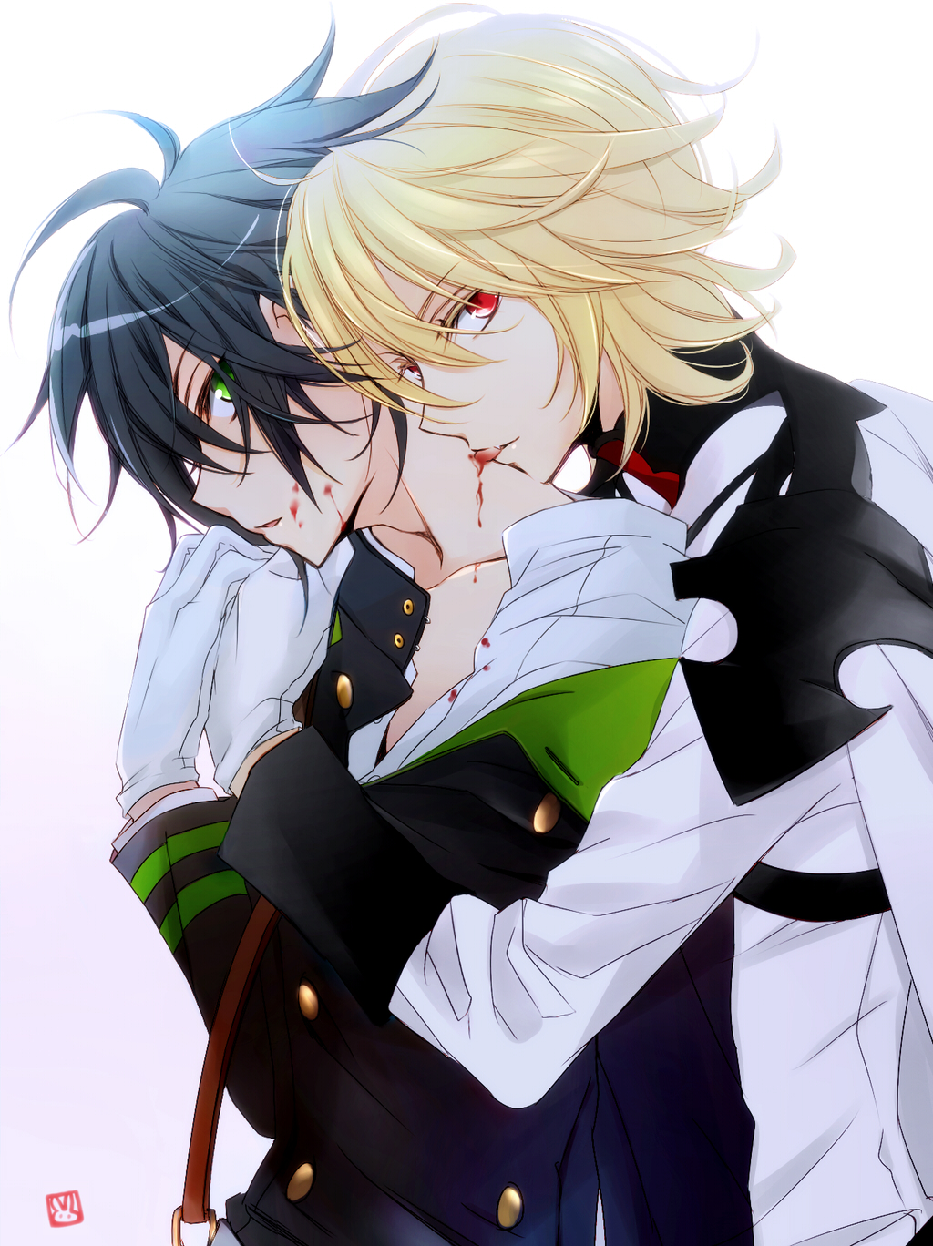 Mikaela Hyakuya Kissing Yuu On The Neck With Drops - Owari No Seraph Mika X Yuu , HD Wallpaper & Backgrounds