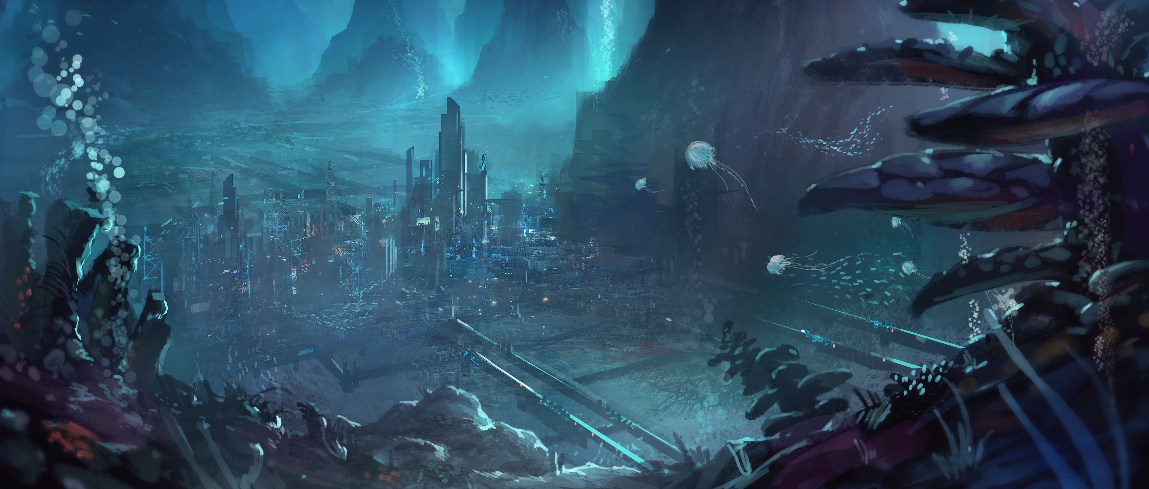 Cyberpunk Underwater City , HD Wallpaper & Backgrounds