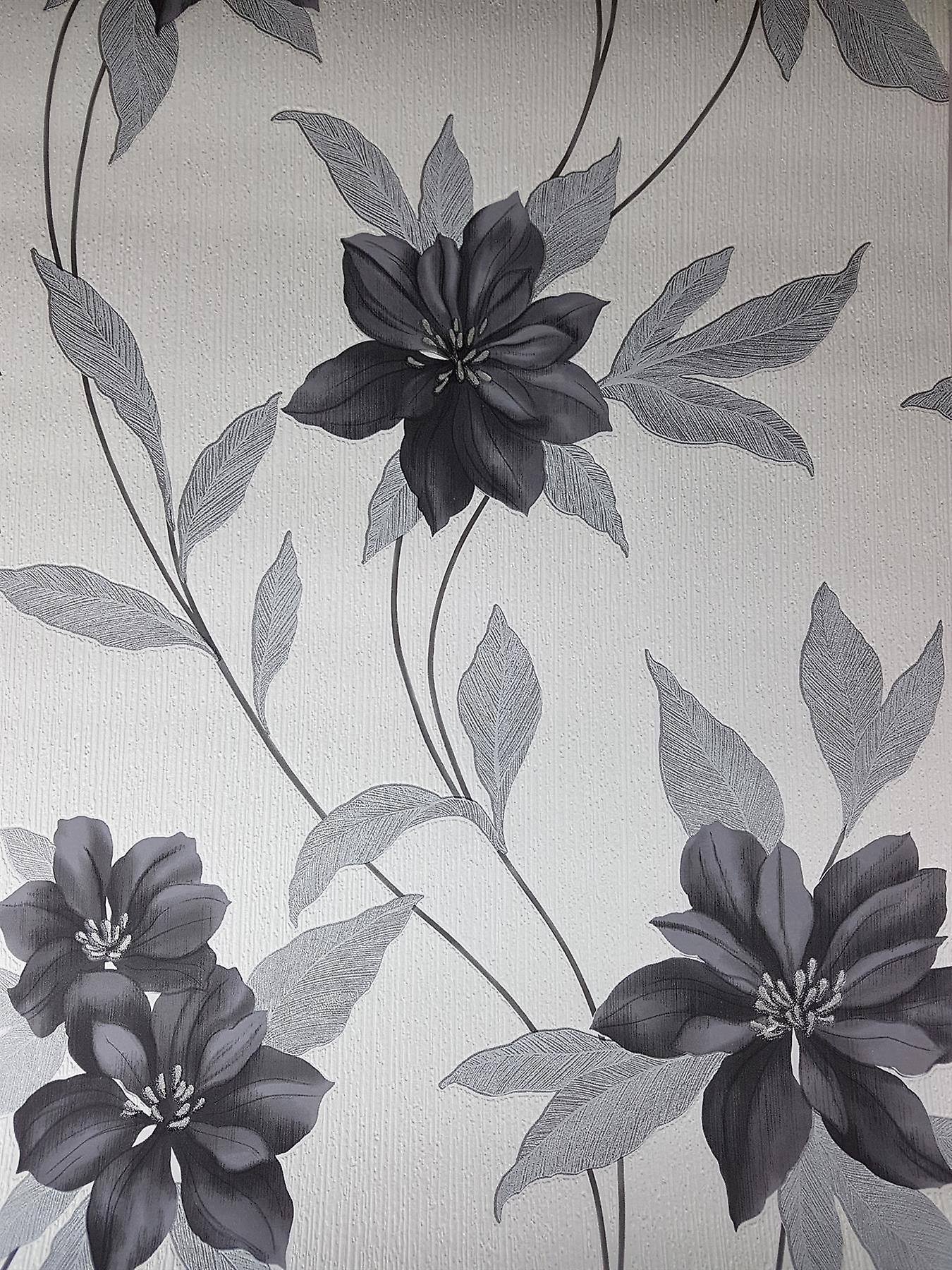 Spring Black Flower Glitter Wallpaper Floral Black - Black White Grey Floral , HD Wallpaper & Backgrounds