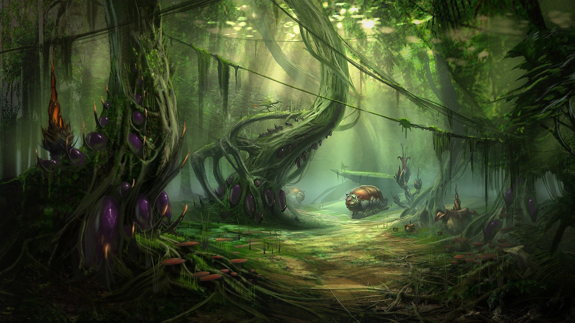 Nature Jungle Forest Planets Fantasy Art Alien Landscapes - Search Your Library For Up To 3 Basic Lands , HD Wallpaper & Backgrounds