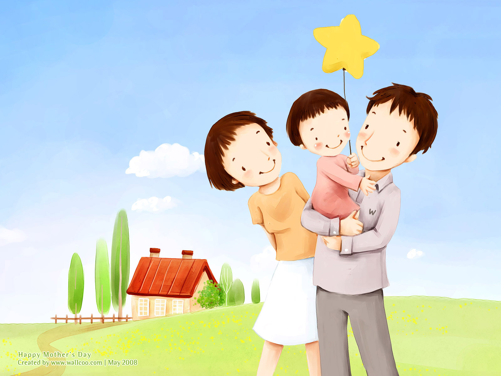 High Resolution Cartoon Illustraion Of Family Love - Beautiful Family Pictures Cartoon , HD Wallpaper & Backgrounds