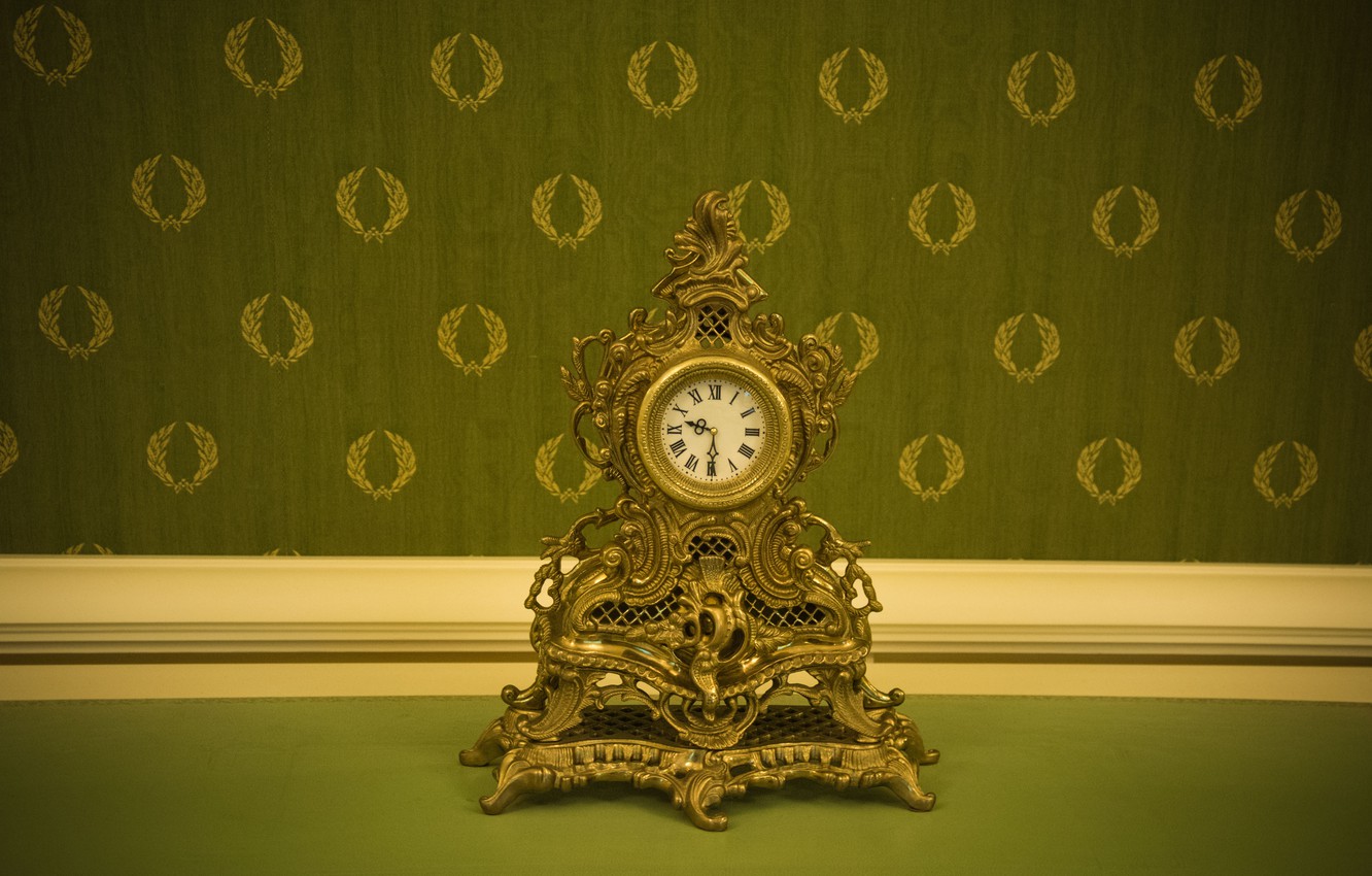 Photo Wallpaper Retro, Watch, Vintage, Green Wallpaper, - Wall Clock , HD Wallpaper & Backgrounds