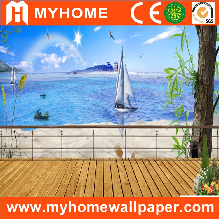 3d Pvc Wall Mural Beautiful Scenery Wallpaper Design - Contoh Gambar Wallpaper Belakang Tv , HD Wallpaper & Backgrounds