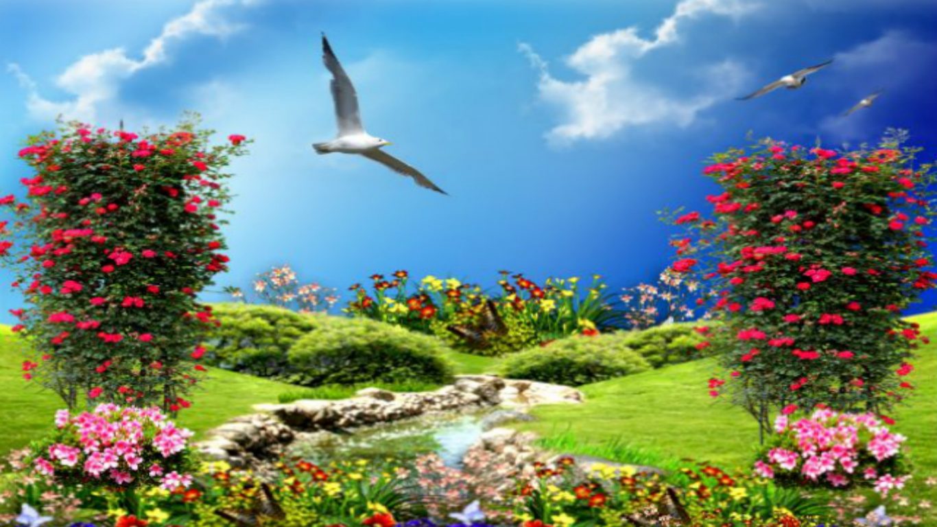 Wallpaper With Flowers And Birds-hy44i81 - Nature Flowers With Birds , HD Wallpaper & Backgrounds