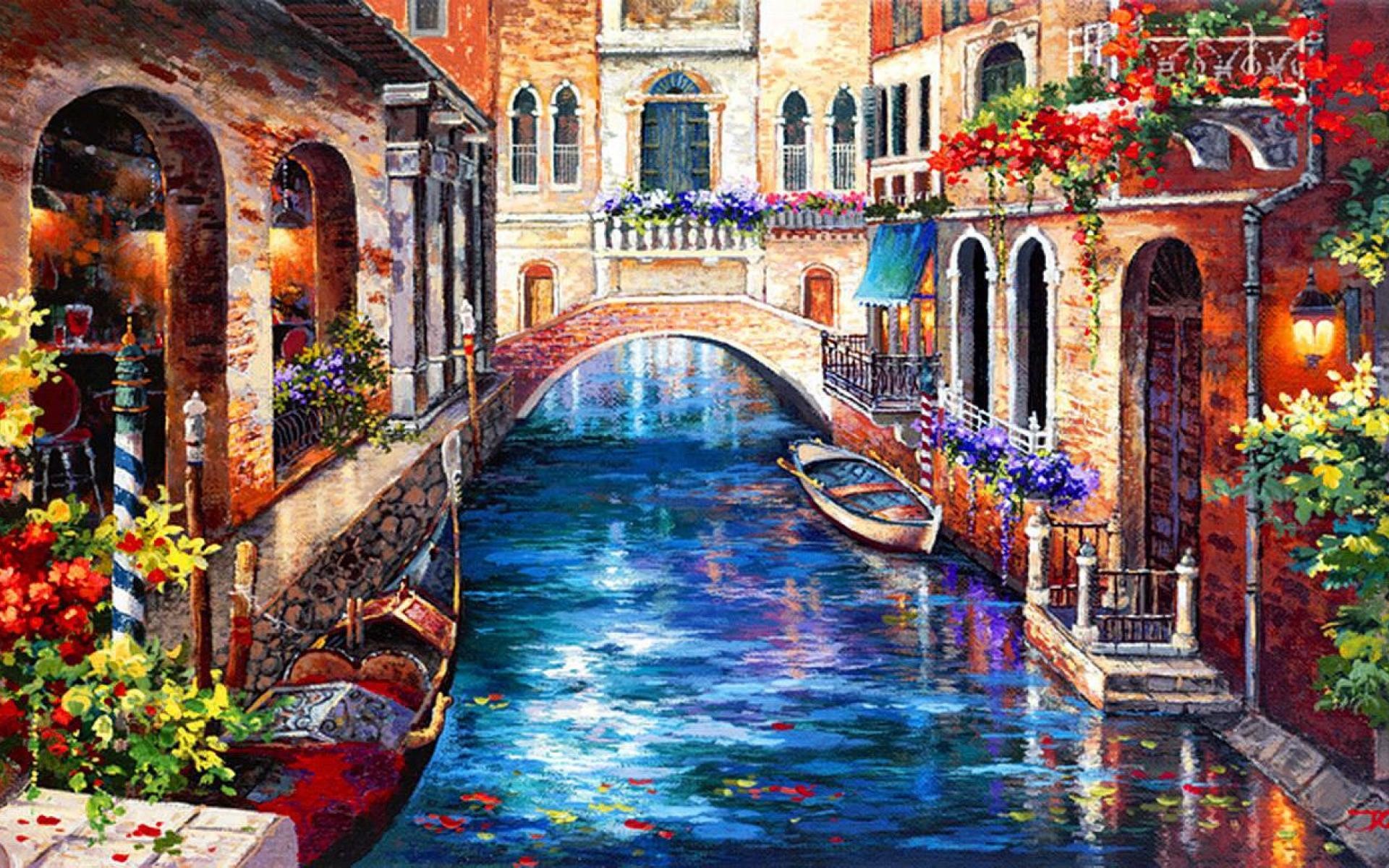 Venice Gondolas Painting , HD Wallpaper & Backgrounds