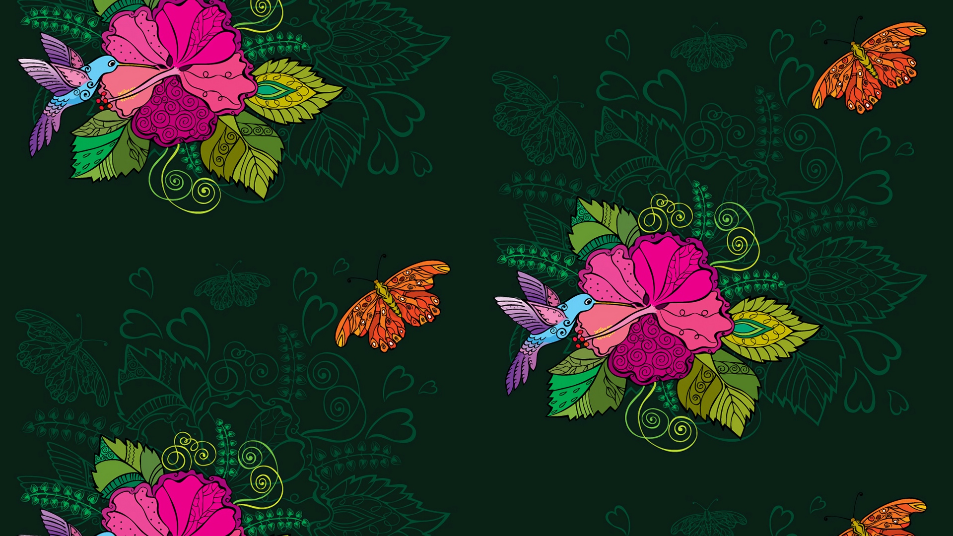 Wallpaper Hummingbirds, Flowers, Birds, Patterns - Wallpaper , HD Wallpaper & Backgrounds