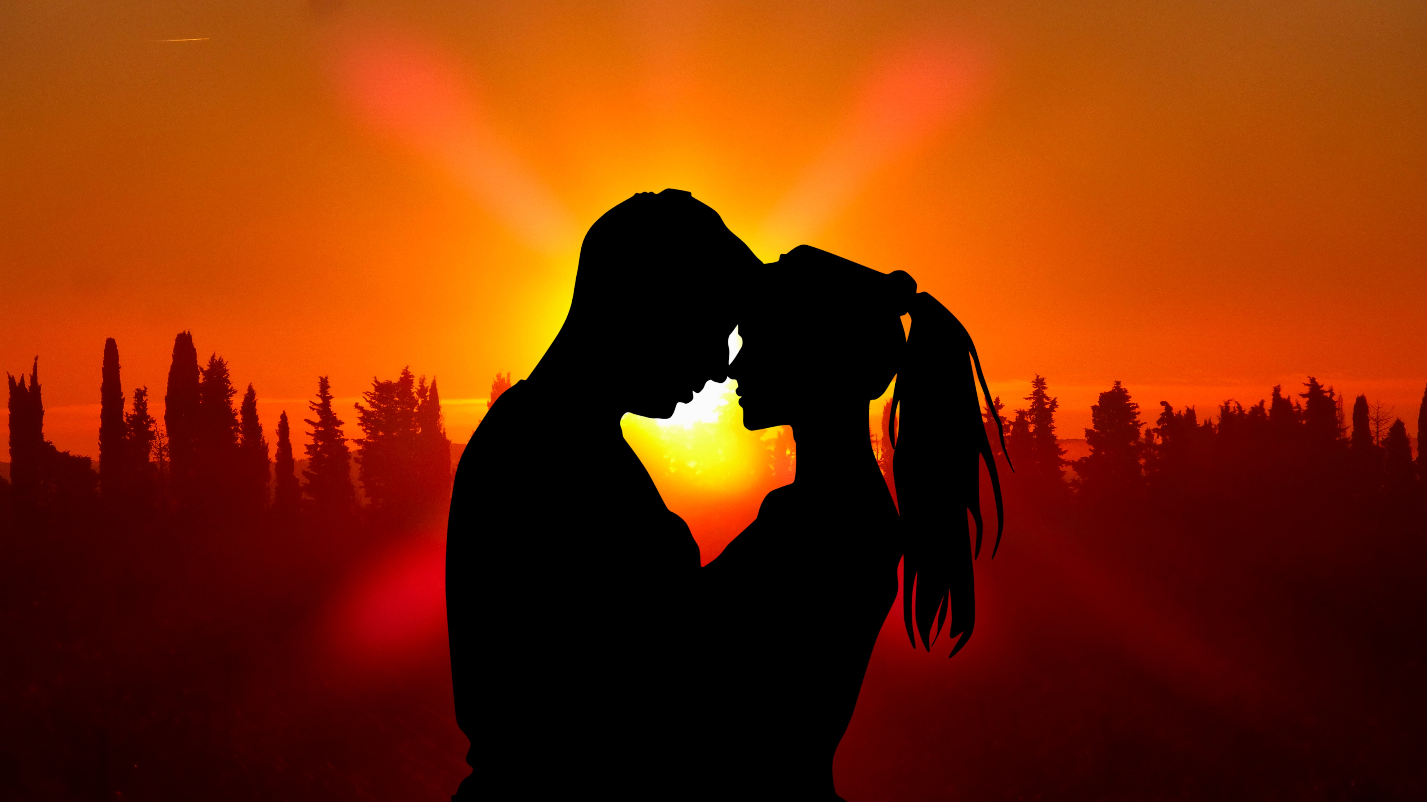 Sunset Couple Love Silhouette 5k, Hd Love, 4k Wallpapers - Full Hd