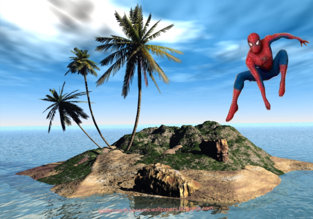 Spiderman Wallpaper Super Hero Flying In 3d Island - Rock Johnson On An Island , HD Wallpaper & Backgrounds