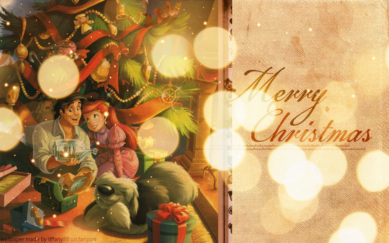 Ariel, Christmas, And Disney Image - Merry Christmas Disney Princess , HD Wallpaper & Backgrounds