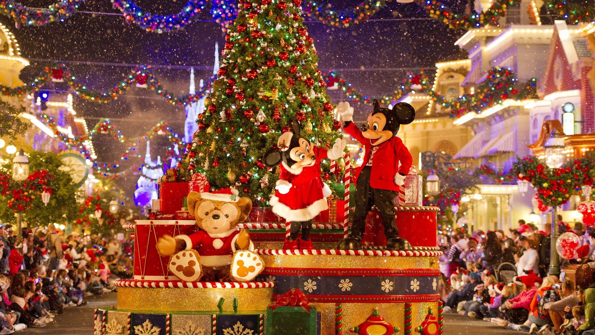 Mickey Mouse, Minnie Mouse, Christmas Tree, Parade, - Walt Disney World , HD Wallpaper & Backgrounds