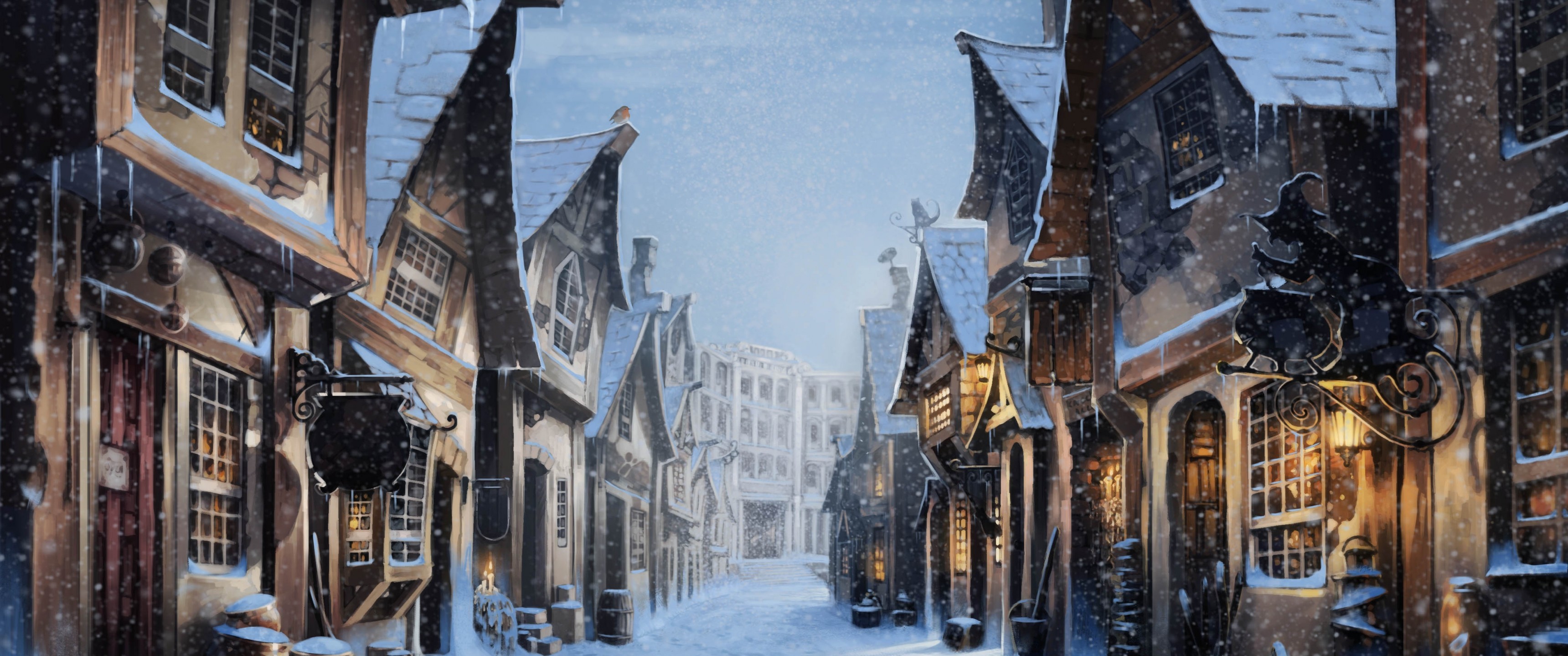 Diagon Alley, Harry Potter, Snow, Artwork - Harry Potter , HD Wallpaper & Backgrounds