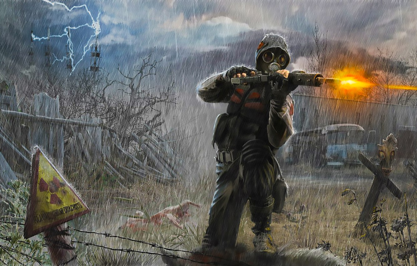 Photo Wallpaper Stalker, Art, Rain, Soldier - Сталкер На Рабочий Стол , HD Wallpaper & Backgrounds