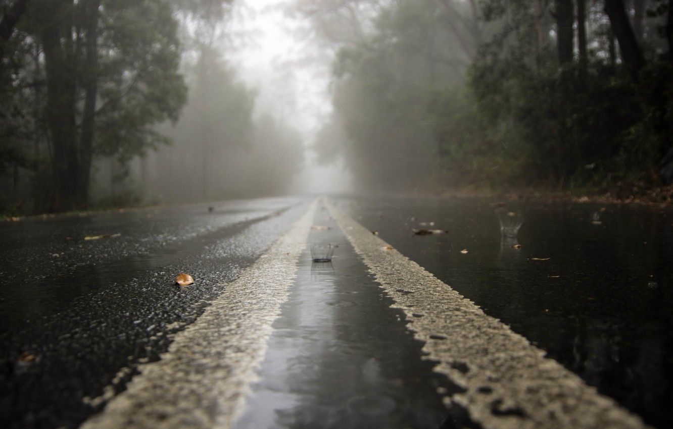 Photo Wallpaper Road, Drops, Rain, Haze, Rainy Day - Rain Road , HD Wallpaper & Backgrounds