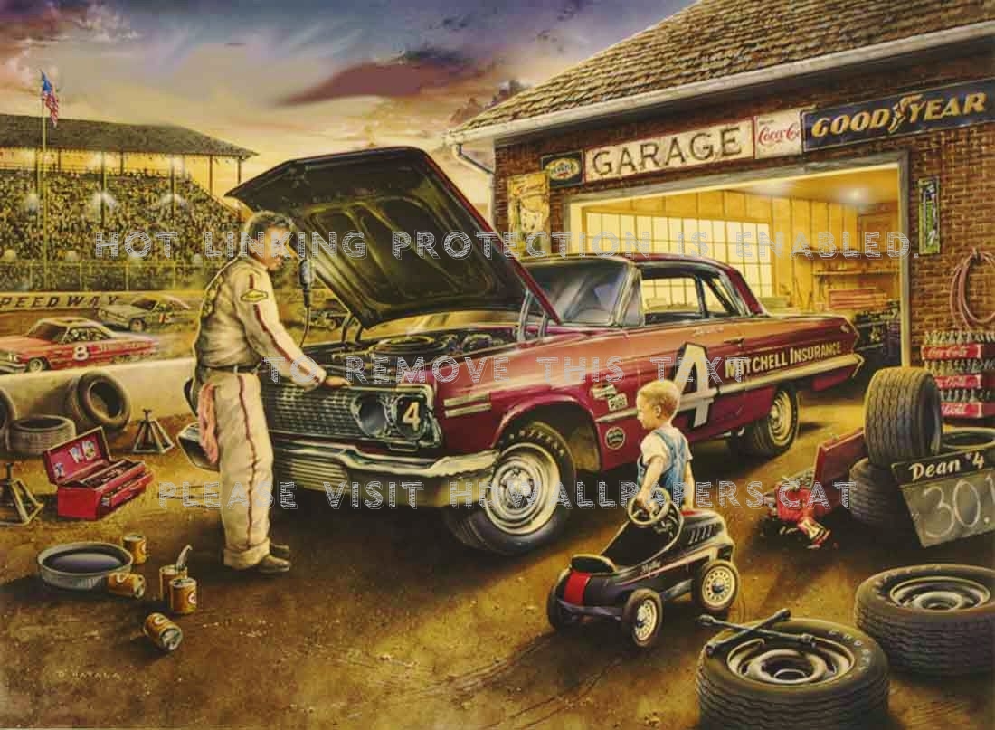 Speedway Garage Car Artwork Child Mechanic - Old School Car Art , HD Wallpaper & Backgrounds