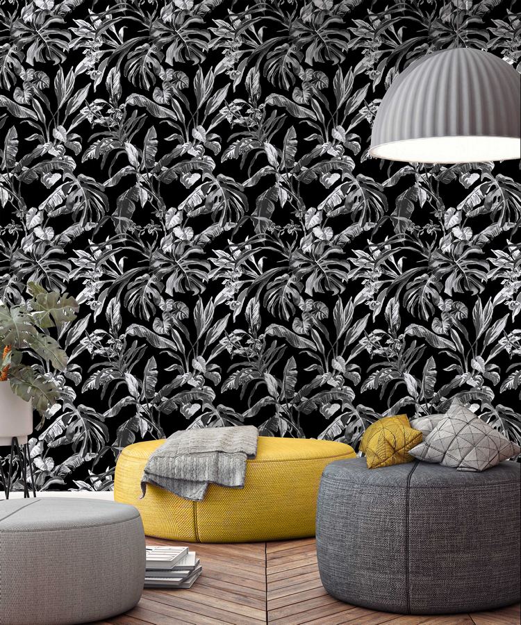 Plant Wallpaper Mural, Black And White, Living Room - Wallpaper , HD Wallpaper & Backgrounds