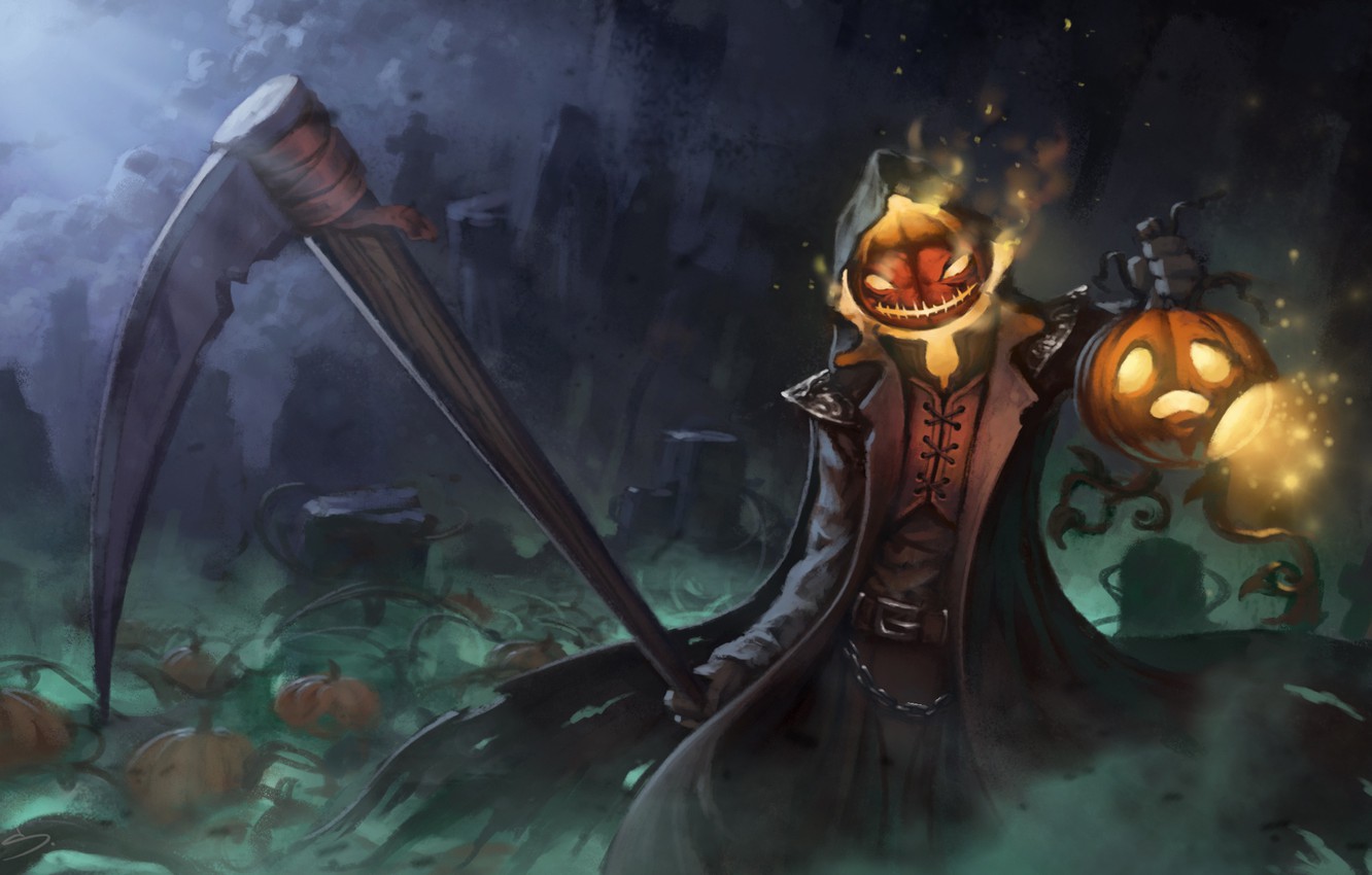 Photo Wallpaper Halloween, Pumpkin, Braid, Art, Reaper, - Halloween Wallpaper Reaper , HD Wallpaper & Backgrounds