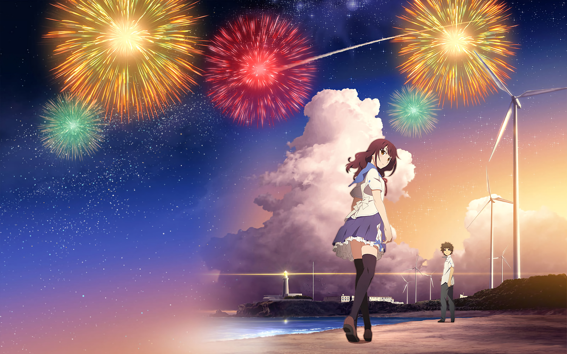 Anime Couple Firework Shows Simple Wallpaper Hd , HD Wallpaper & Backgrounds