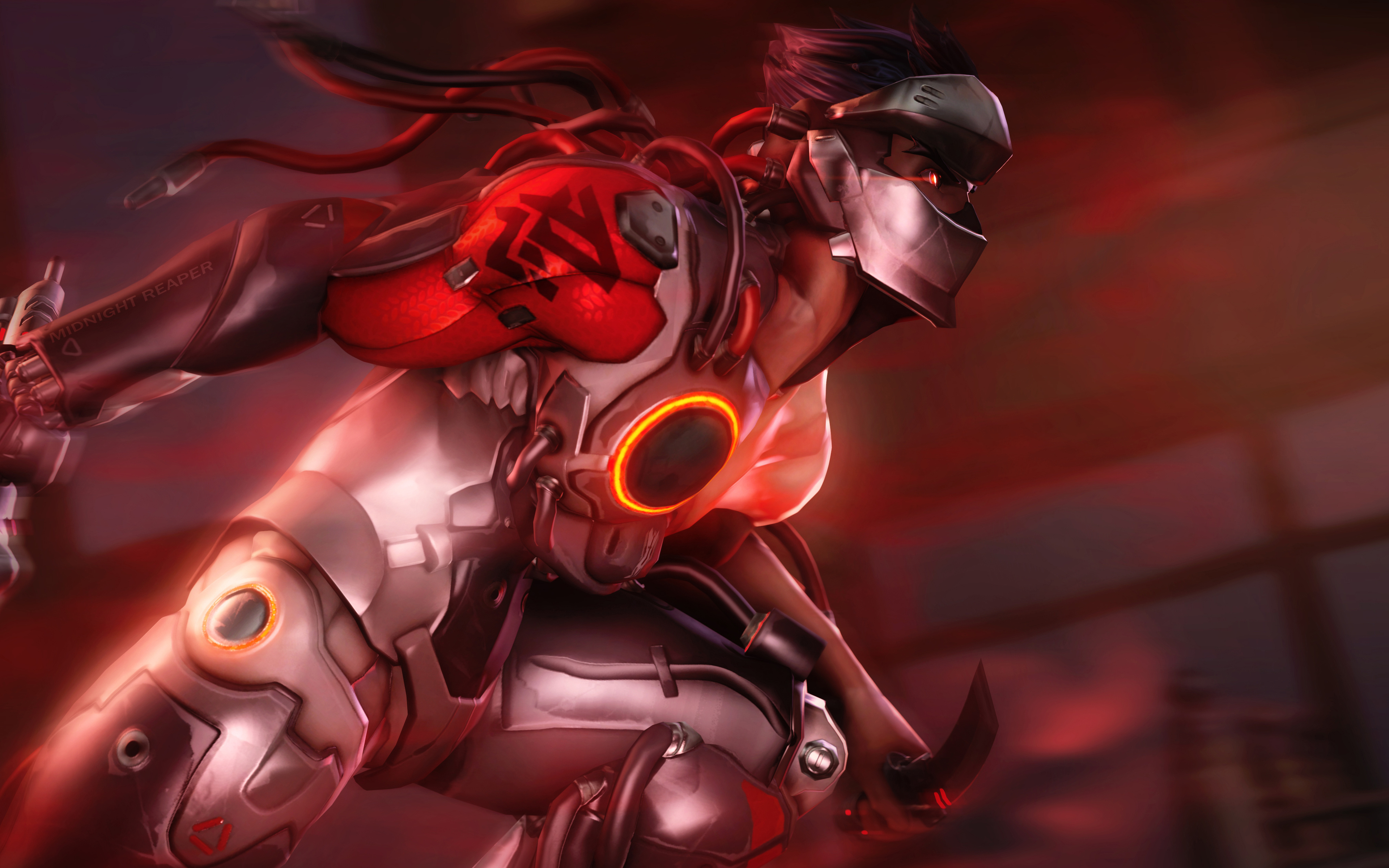 Genji, 4k, Red Eyes, Flying Genji, Cyber Warriors, - Genji Blackwatch Wallpaper Hd , HD Wallpaper & Backgrounds