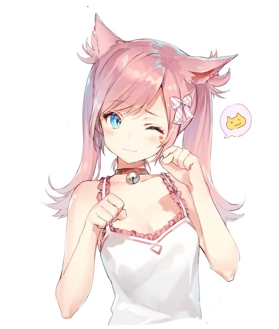Wink, Fox Girl, Cute, Anime, Elf, Wallpaper - Pink Anime Fox Girl , HD Wallpaper & Backgrounds