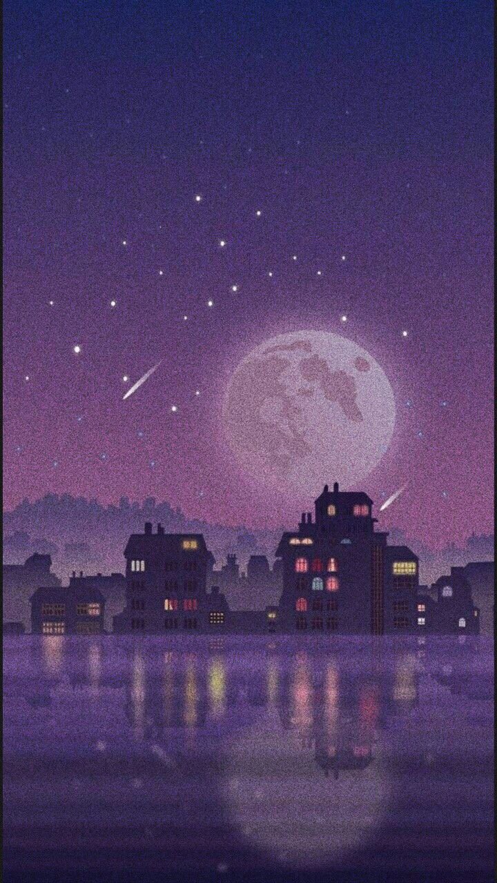 Moon, Purple, And Stars Image - Night Wallpapers For Android , HD Wallpaper & Backgrounds