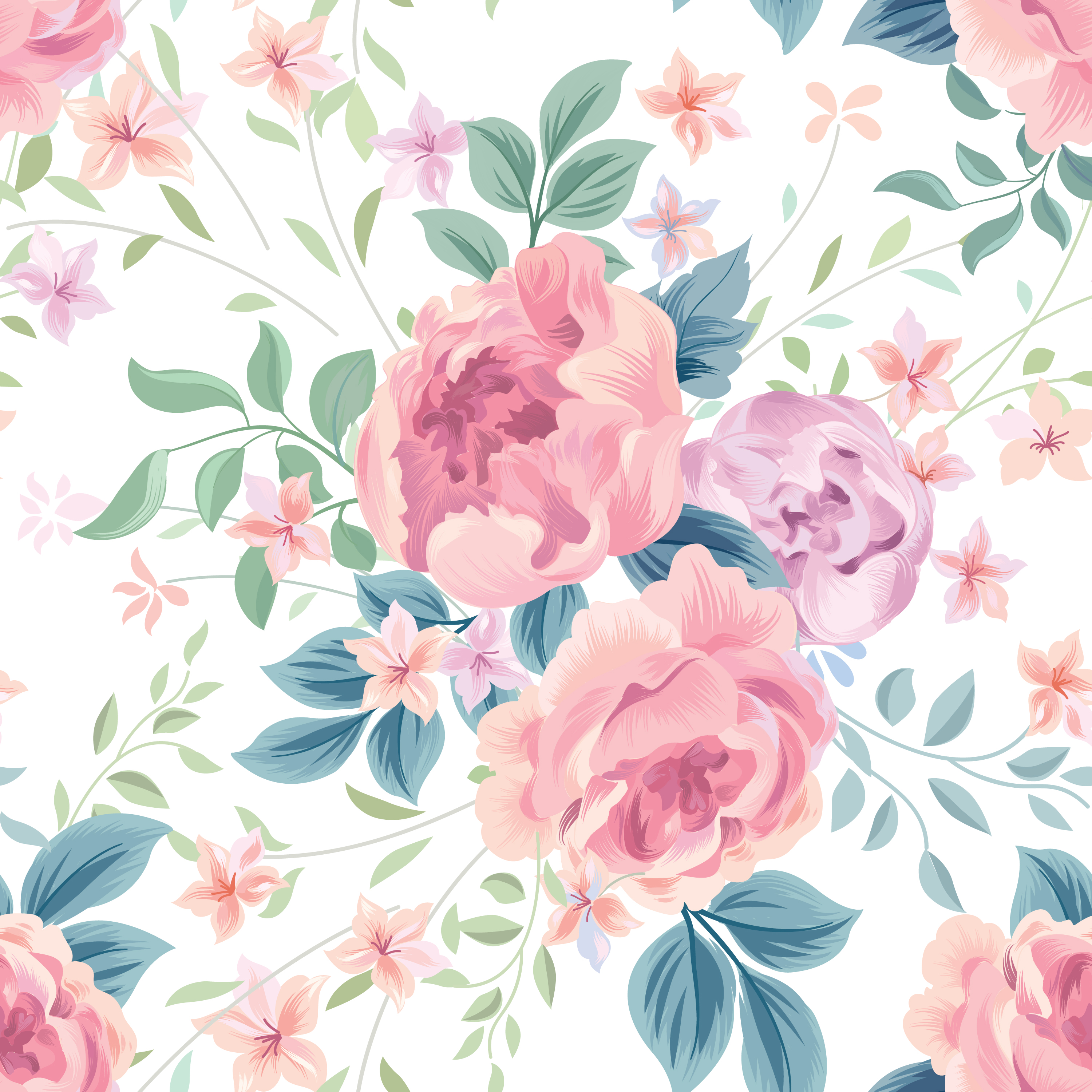 Floral Seamless Pattern - Pastel Watercolor Floral Vector , HD Wallpaper & Backgrounds