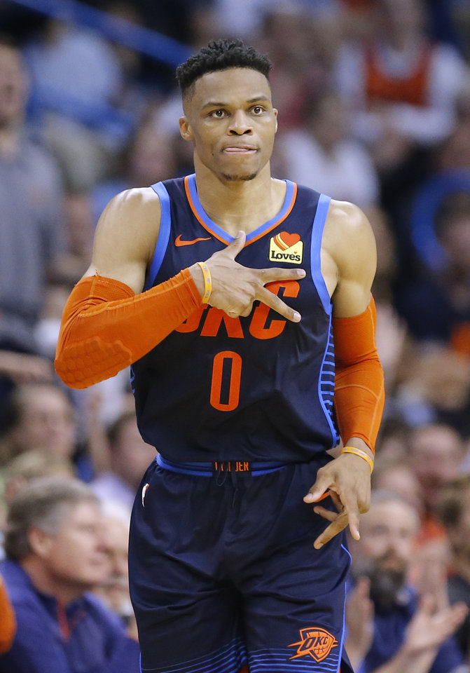 Oklahoma City S Russell Westbrook Celebrates A 3-point - Russell Westbrook Houston Rockets Baby , HD Wallpaper & Backgrounds