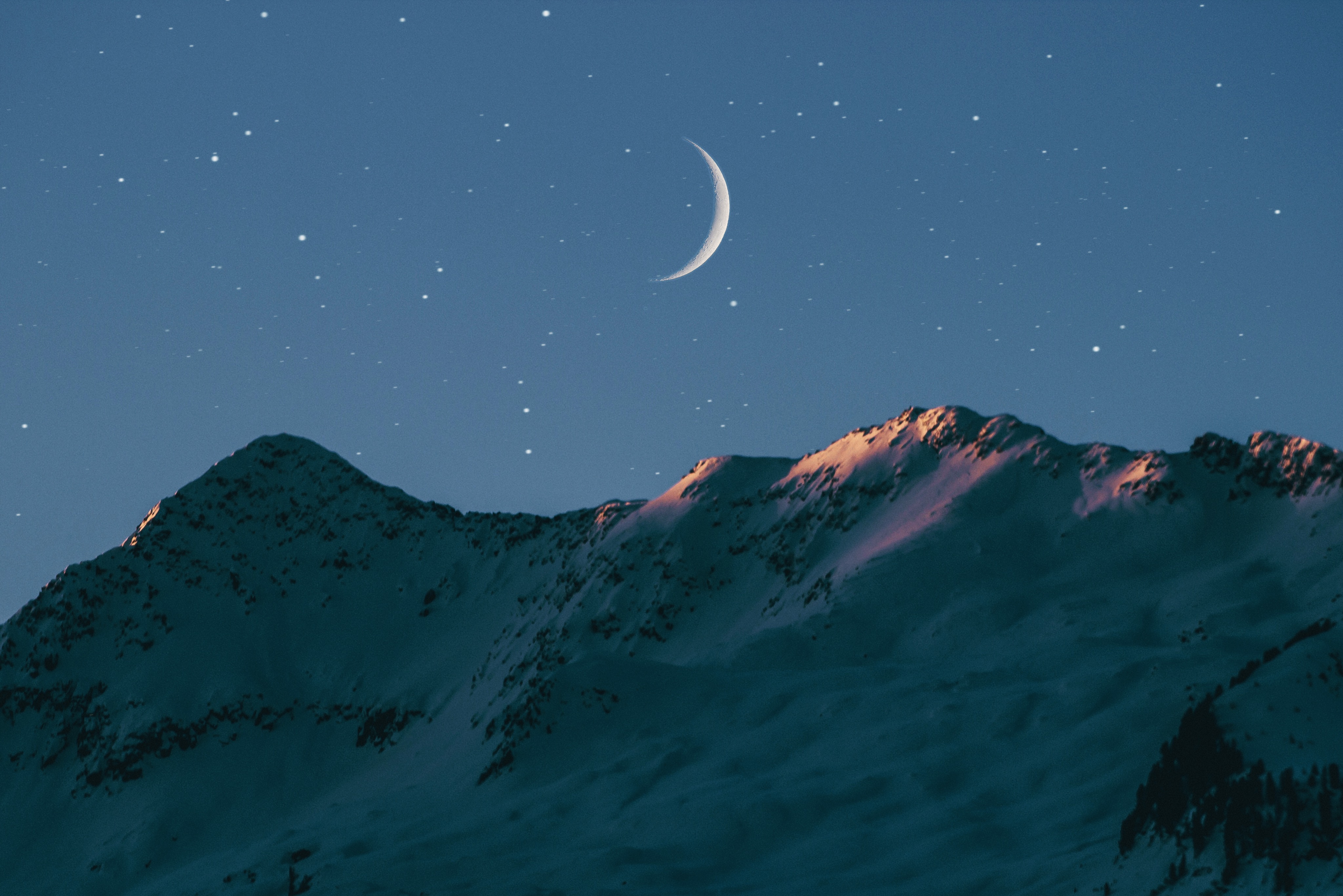 #moon, #stars, #mountains, #snow, Wallpaper - Crescent Moon Photography , HD Wallpaper & Backgrounds